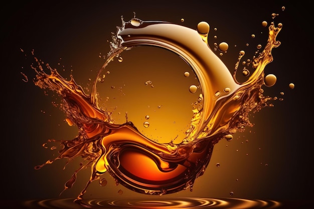 Goldener flüssiger Splash-Hintergrund mit abstrakten Getränken Öl-Tee-Rum-Whiskey oder Cognac