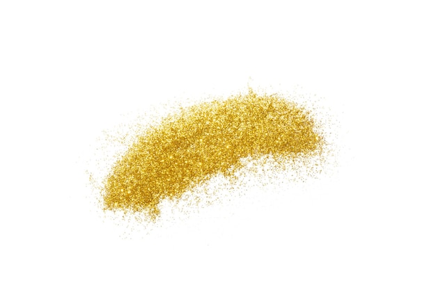 Goldener Funkelnstrich lokalisiert auf weißem Hintergrund. Glänzende Partikel. Party, Frohe Weihnachten, Frohes Neues Jahr Dekoration.