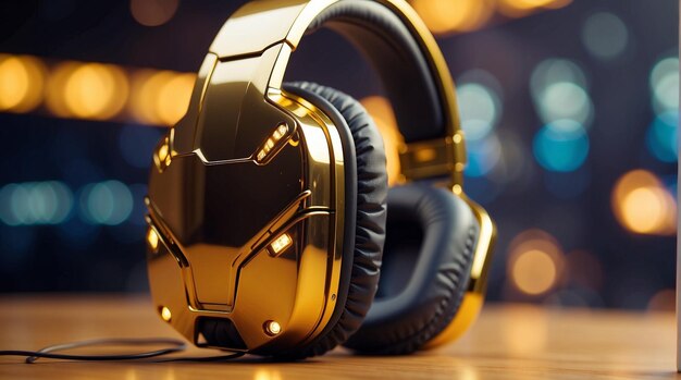 Foto goldener gamer-headset gamer-konzept bokeh-hintergrund generative ki