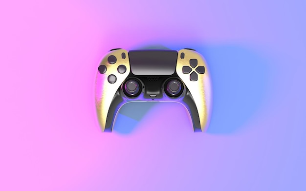 Goldener Gaming-Controller mit Neonhintergrund