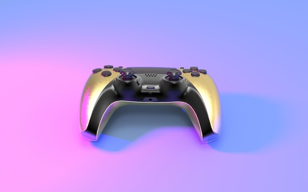 Goldener Gaming-Controller mit Neonhintergrund