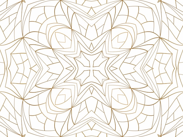 Goldener geometrischer abstrakter Hintergrund auf Weiß. Muster für Dekoration und Design, symmetrisches Muster in Goldfarbe