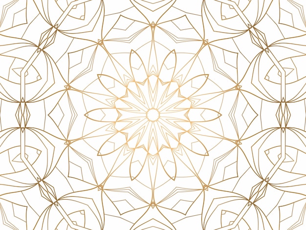 Goldener geometrischer abstrakter Hintergrund auf Weiß. Muster für Dekoration und Design, symmetrisches Muster in Goldfarbe