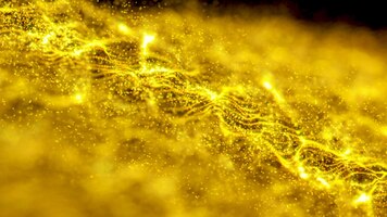 Foto goldener glitzerpunkt 3d-wellenbewegungspartikelbewegungsoberfläche zukünftiges wissenschaftstechnologiekonzept für die persentation