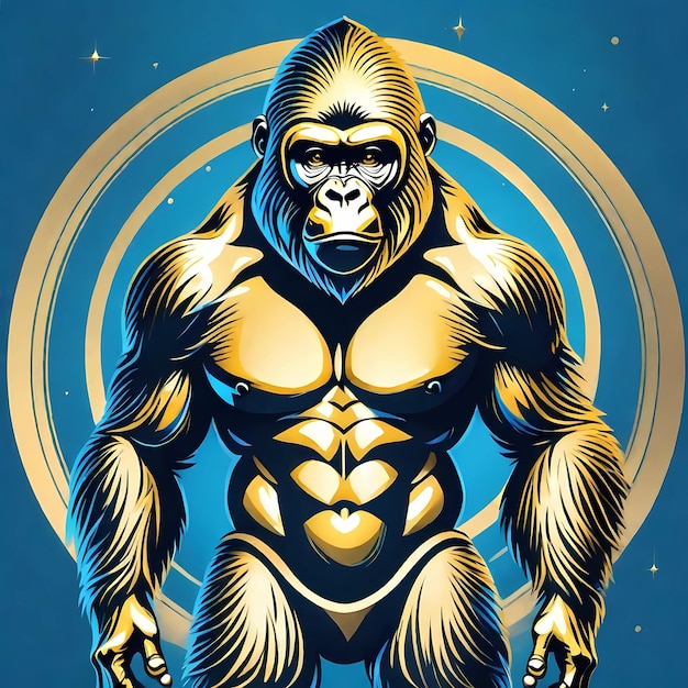 Goldener Gorilla auf blauem Hintergrund