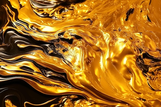 Goldener Hintergrund mit Textur aus geschmolzenem, flüssigem, glänzendem Metall Generative KI-Illustration