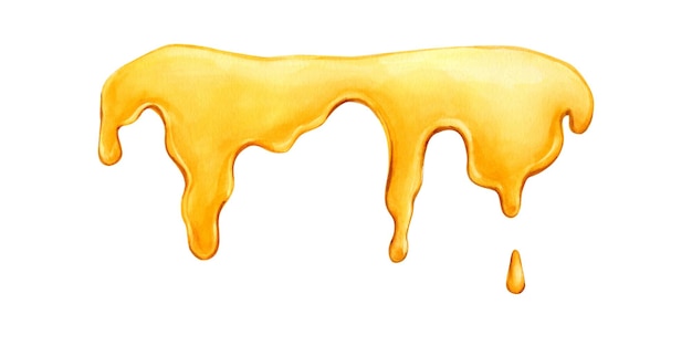 Goldener Honig tropfende Aquarell-Illustration von Hand gezeichnet und isoliert süße und glänzende Textur