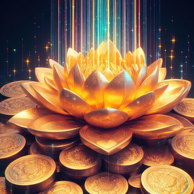 Goldener Lotus mit holographischem Stil von Ai generiert