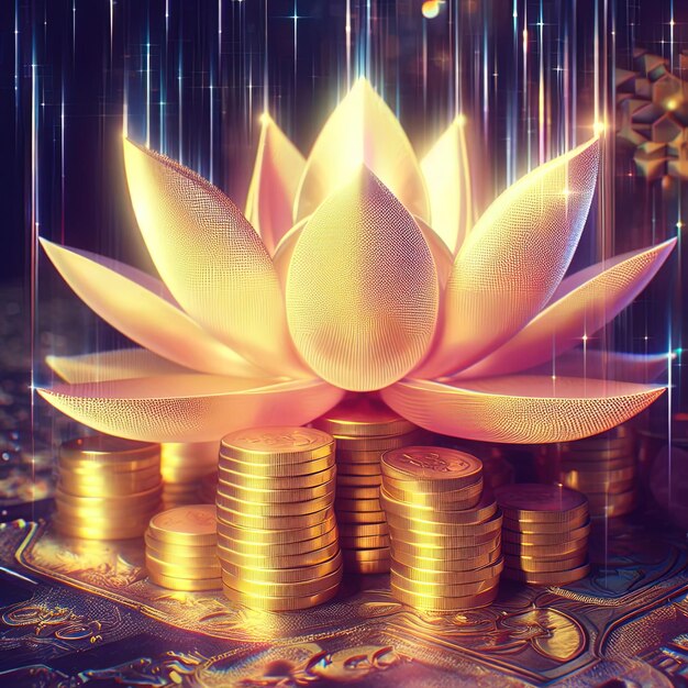 Foto goldener lotus mit holographischem stil von ai generiert