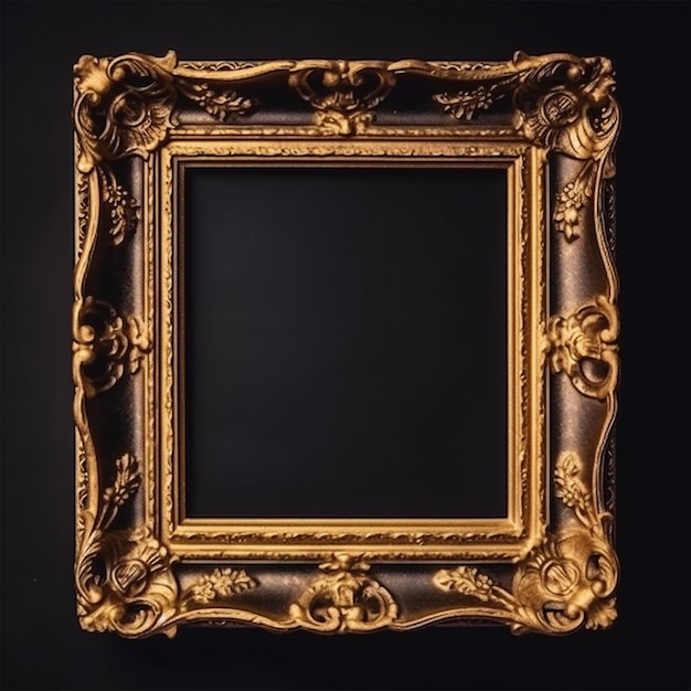 Goldener ornamentaler Fotorahmen auf schwarzem, isoliertem Hintergrund