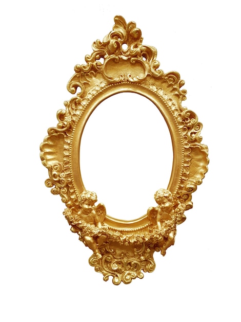 Goldener ovaler Vintage-Rahmen isoliert auf weißem Hintergrund