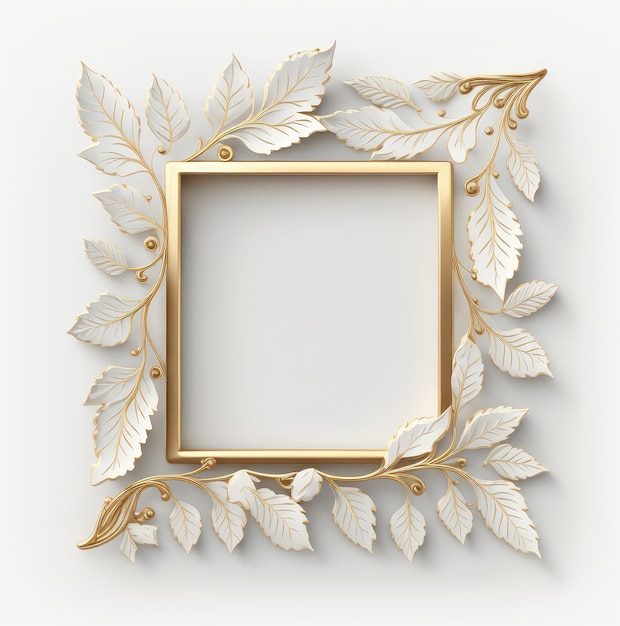 Goldener quadratischer Rahmen mit weißen Blättern Generative KI