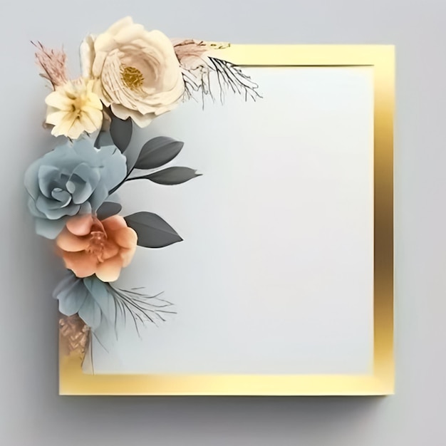 Goldener Rahmen mit pastellfarbenen Blumen und Blättern Blumen-Goldrahmen Blumenrahmen Gold