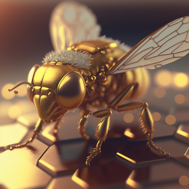 Foto goldener realistischer bienen-ki-render