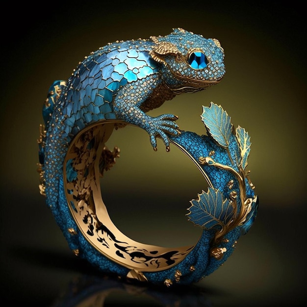 Goldener Ring in Form von tierischem Luxusschmuck 3D-Render-Fantasy-Stil AI-generiertes Bild