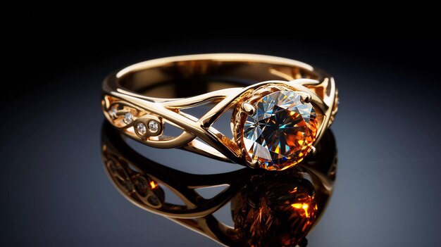 Goldener Ring mit Diamanten auf einer dunklen Oberfläche