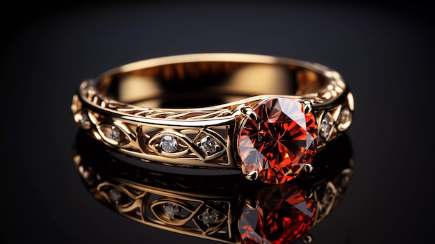 Goldener Ring mit Diamanten auf einer dunklen Oberfläche