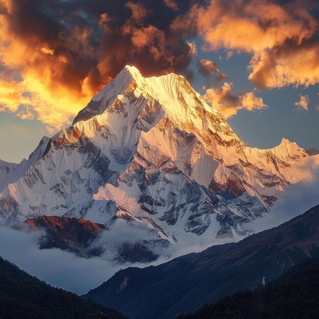 goldener Schneeberg Sonnenuntergang im Himalaya