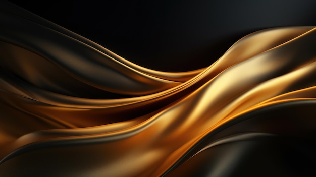 Goldener Stoff auf schwarzem Hintergrund 3D-Rendering 3D-Illustration Generative KI