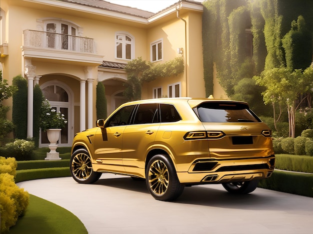 Goldener SUV im Hausgarten