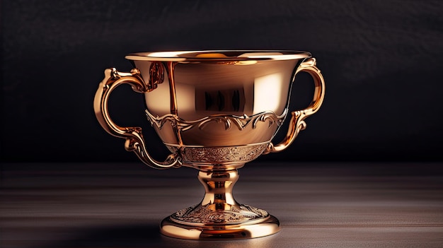 Goldener Trophäenpokal auf dunklem Hintergrund 3D-Illustration Generative KI im Vintage-Stil