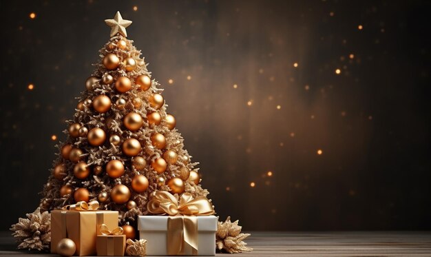 Goldener und weißer Weihnachtsbaum und Geschenkkisten Weihnachten-Hintergrund mit Kopierraum