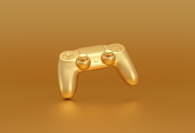Goldener Videospielcontroller auf goldenem Hintergrund. Gaming-Stream-Konzept. 3D-Rendering.