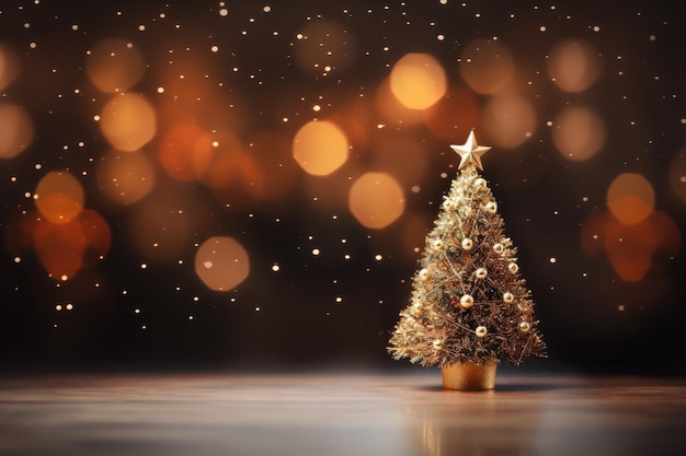 Goldener Weihnachtsbaum auf Bokeh-Hintergrund Weihnachten- und Neujahrskonzept Ein Weihnacht- und Neujahrshintergrund zeigt einen Weihнаchtsbaum und Bokeh-Lichter KI generiert