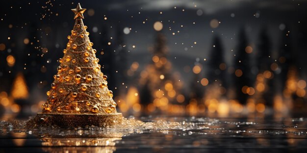 Goldener Weihnachtsbaum mit funkelnden Lichtern. Generative KI