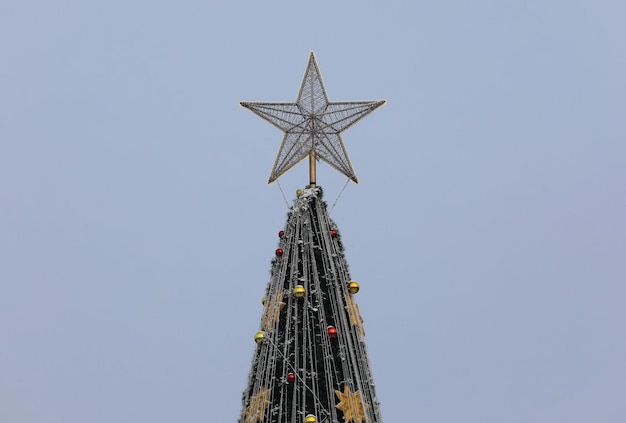 goldener weihnachtsstern oben auf dem baum