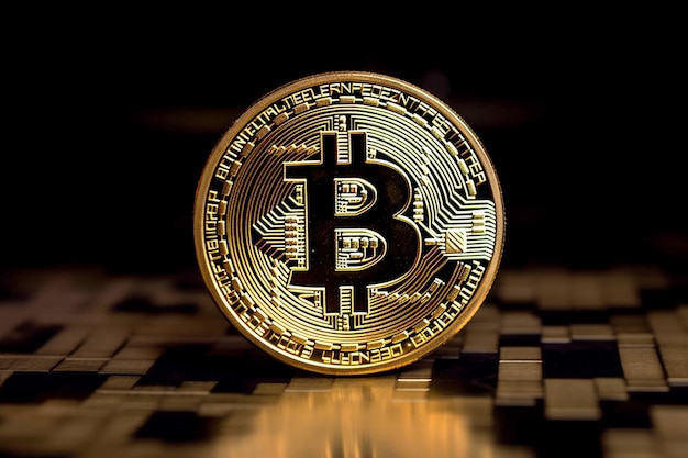 Goldenes Bitcoin auf dem Hintergrund der Diagramm-3D-Illustration