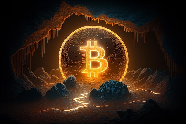 Goldenes Bitcoin-Mining in tiefer Minenhöhle Generative KI