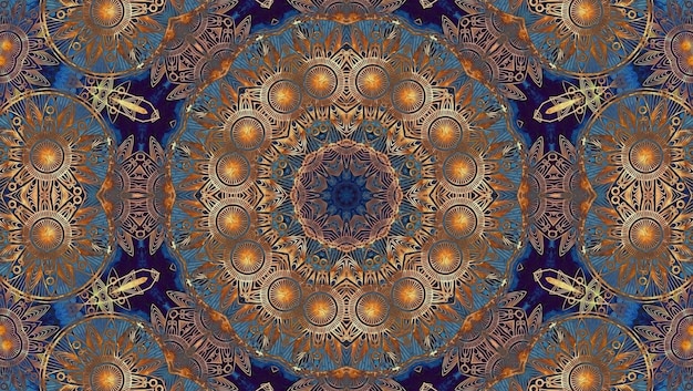 Goldenes blaues strukturiertes Mandala-Kunstmuster für glorreiches mystisches magisches Gestaltungselement