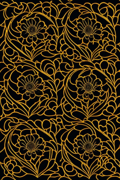 goldenes Blumenmuster auf schwarzem Hintergrund