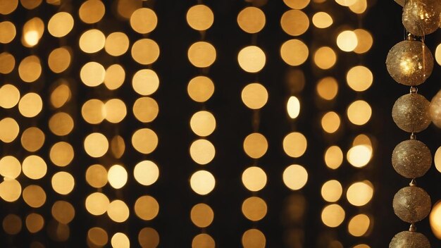 Goldenes Bokeh aus Girlanden mit schwarzem Hintergrund