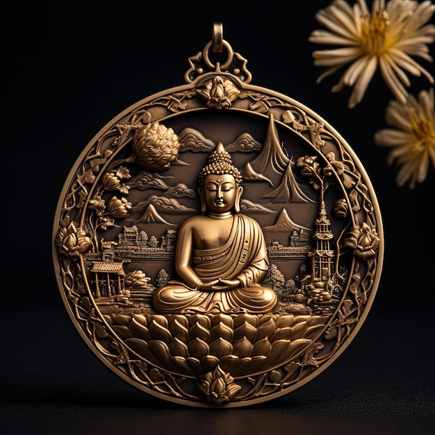 Goldenes Buddha-Amulett aus Metall