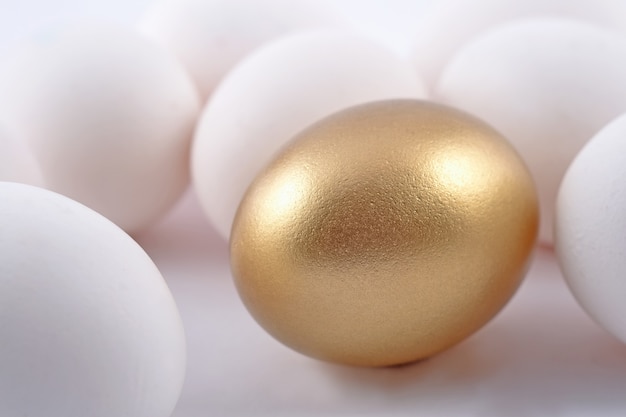 Goldenes Ei und Jast-Eier auf weißem Hintergrund