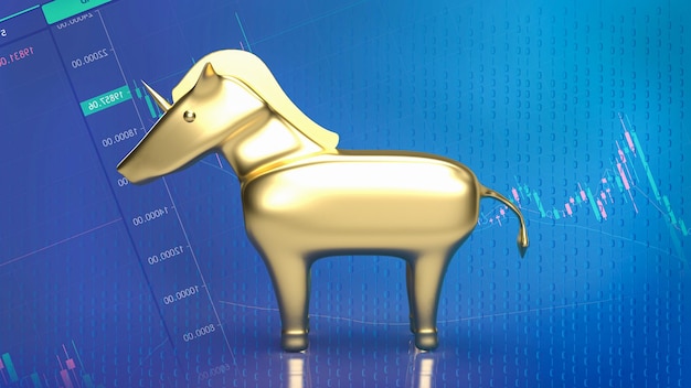 Goldenes Einhorn auf Business-Hintergrund 3D-Rendering