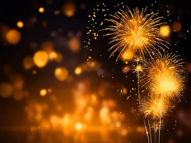 Goldenes Feuerwerk und Bokeh im abstrakten Hintergrund am Silvesterabend