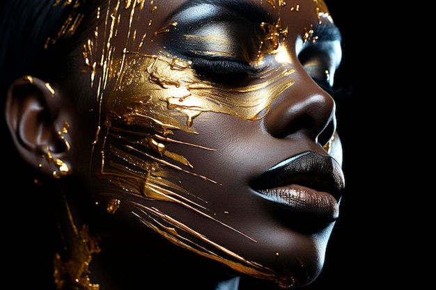 Goldenes Make-up, Schönheitsmodemodell mit goldenem Glitzer-Make-up, Luxusfrau mit goldenem Glitzer-Make-up, generative KI