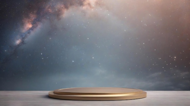 Goldenes Podium auf dem Nebel der Milchstraße Hintergrund des Nachthimmels 3D-Rendering