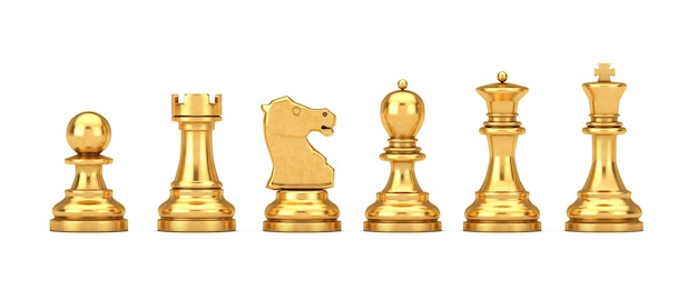 Foto goldenes schachspiel auf weißem hintergrund. 3d-rendering