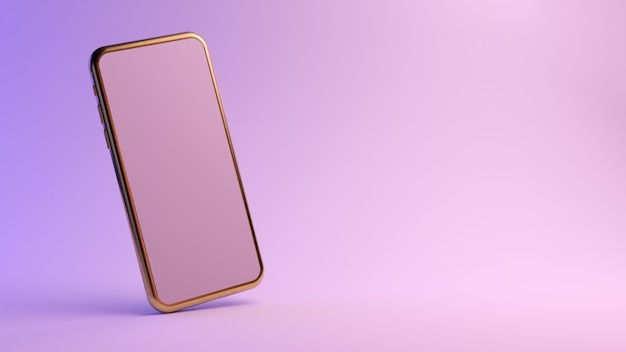 Goldenes Smartphone auf lila Hintergrund