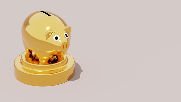 goldenes Sparschwein. 3D-Darstellung eines goldenen Sparschweins Das Konzept eines goldenen Sparschweins.