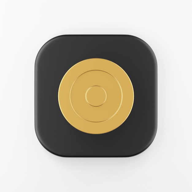 Goldenes Tor-Symbol. 3D-Rendering schwarzes Quadrat-Taste, Interface-UI-UX-Element.