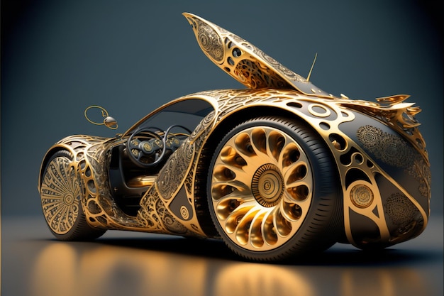 Goldenes und schwarzes Auto, das auf einem Tisch sitzt, generative KI