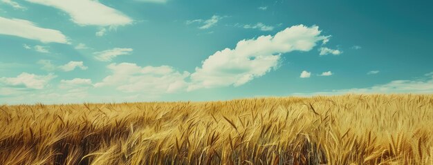 Foto goldenes weizenfeld mit einem ausgedehnten blauen himmel