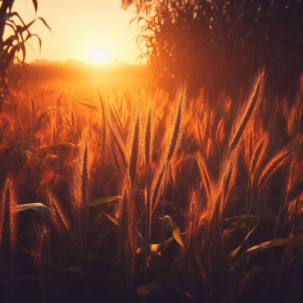 goldenes Weizenfeld und Sonnenuntergang