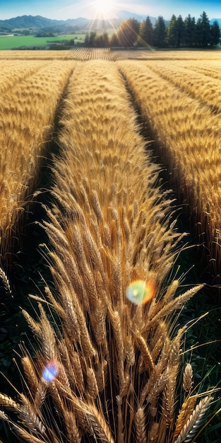 Foto goldenes weizenfeld und sonniger tag landschaft natur hintergrund