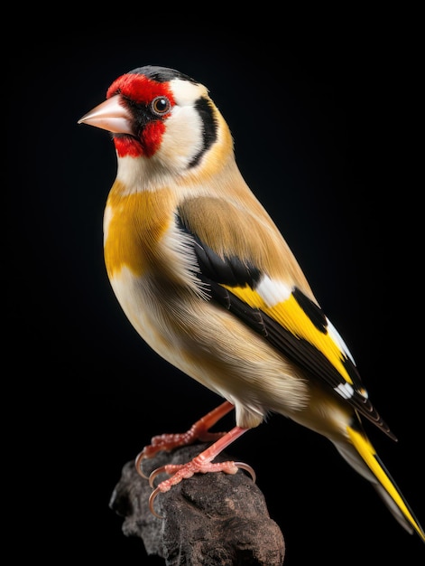 Goldfinch Studio Shot aislado en un fondo negro claro IA generativa